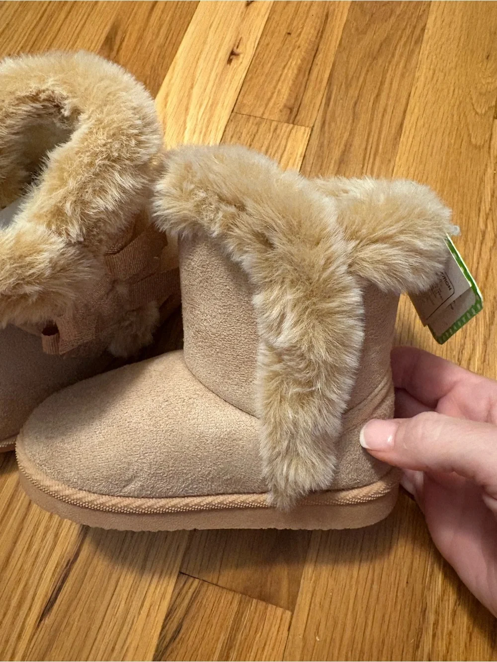 First Steps by Stepping Stones NWT Girls Bow Faux Fur Brown Winter Boots Size 7